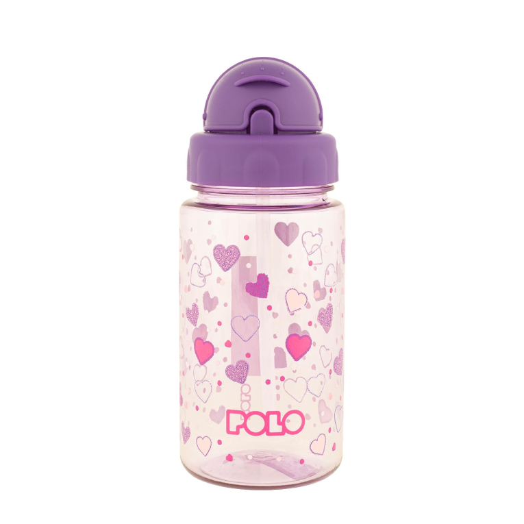 POLO -  Tritan Water Bottle with Strap 450ml Παγούρι Νερού σε χρώμα ΜΩΒ HEARTS ΚΑΡΔΙΕΣ 9-48-001-8316