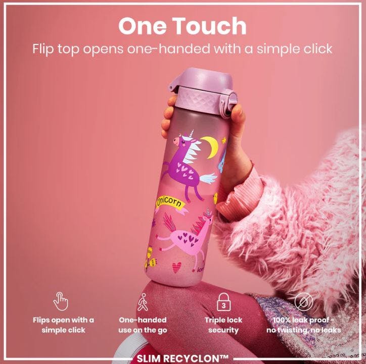 ION8 - Ion8 Leak Proof Slim Sports Water Bottle UNICORNS Ροζ Παγούρι Μονόκεροι 500ml  I8RF500PPUNIC