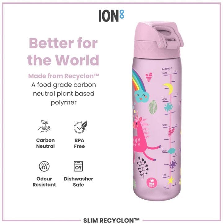 ION8 - Ion8 Leak Proof Slim Sports Water Bottle UNICORNS Ροζ Παγούρι Μονόκεροι 500ml  I8RF500PPUNIC