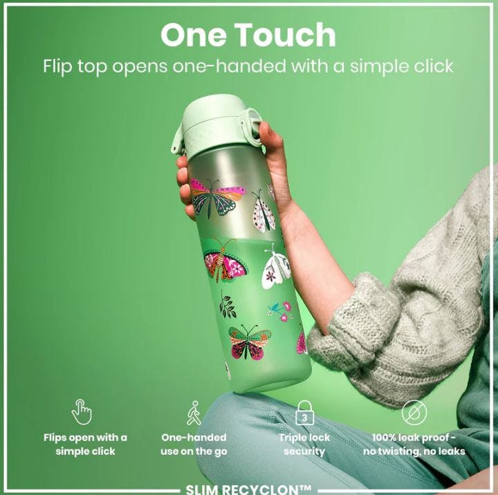 ION8 - Ion8 Leak Proof Slim Sports Water Bottle WILD BUTTERFLY Λαχανί Παγούρι 500ml  I8RF500PGFLY2