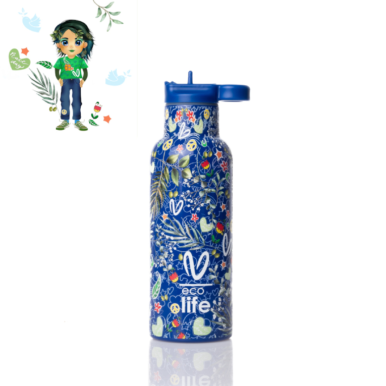 ECOLIFE - Lifegreen Μεταλλικό Μπουκάλι Thermos VASILIKI - BLUE Χρώμα Μπλε  33-BO-2324