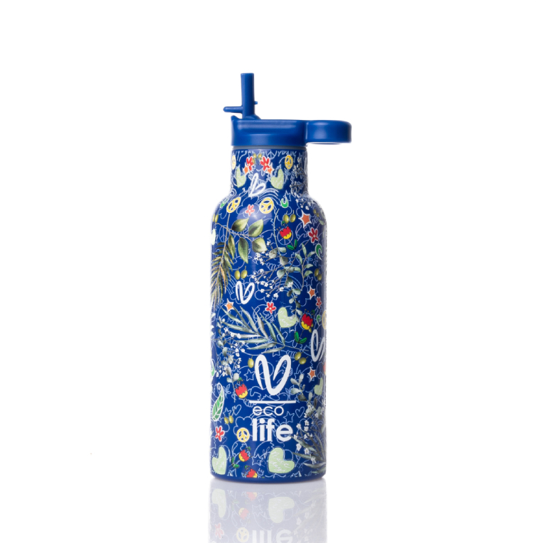 ECOLIFE - Lifegreen Μεταλλικό Μπουκάλι Thermos VASILIKI - BLUE Χρώμα Μπλε  33-BO-2324