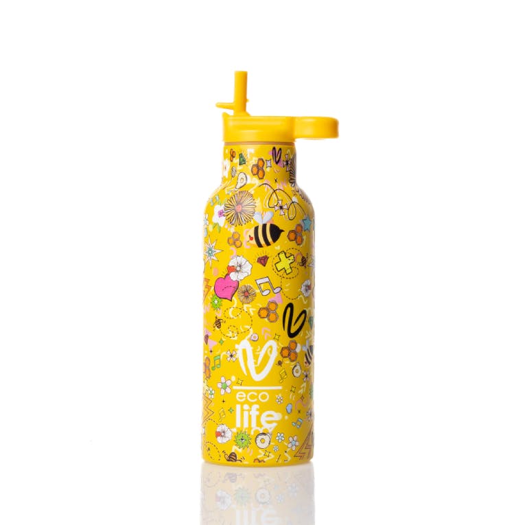 ECOLIFE - Lifegreen Μεταλλικό Μπουκάλι Thermos VASILIKI - JOY  Χρώμα Κίτρινο  33-BO-2323