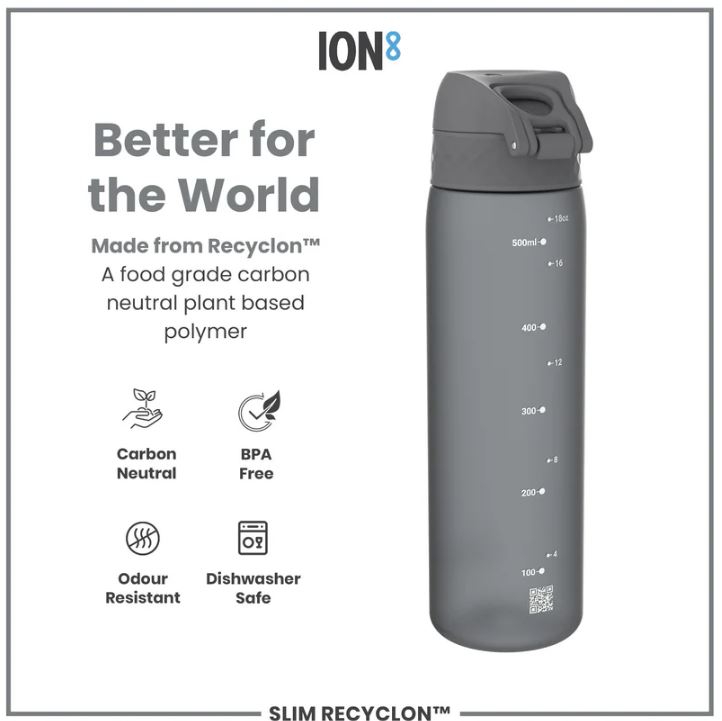 ION8 - Ion8 Leak Proof Slim Sports Water Bottle Γκρι  Παγούρι 500ml  I8RF500GRY