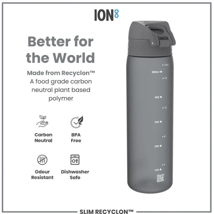 ION8 - Ion8 Leak Proof Slim Sports Water Bottle Γκρι  Παγούρι 500ml  I8RF500GRY