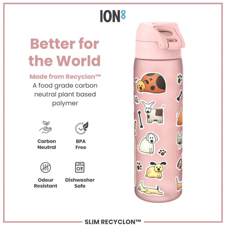 ION8 - Ion8 Leak Proof Slim Sports Water Bottle Dogs Κουτάβια Ροζ Παγούρι 500ml  I8RF500PPDOGS