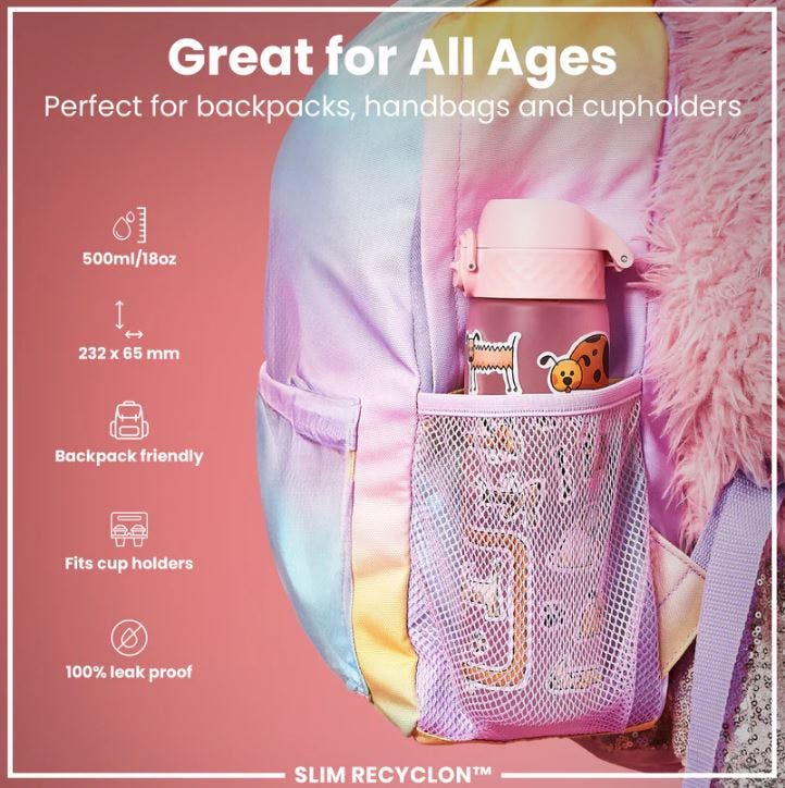 ION8 - Ion8 Leak Proof Slim Sports Water Bottle Dogs Κουτάβια Ροζ Παγούρι 500ml  I8RF500PPDOGS