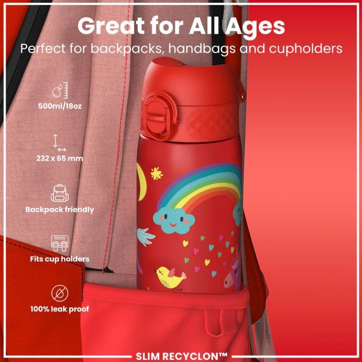 ION8 - Ion8 Leak Proof Slim Sports Water Bottle Μονόκεροι Unicorns Κόκκινο Παγούρι 500ml  I8RF500PRUNIC