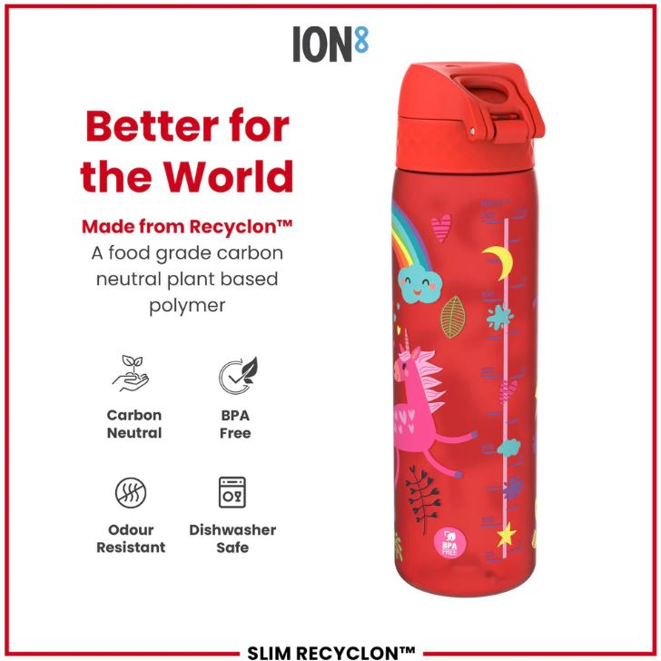 ION8 - Ion8 Leak Proof Slim Sports Water Bottle Μονόκεροι Unicorns Κόκκινο Παγούρι 500ml  I8RF500PRUNIC