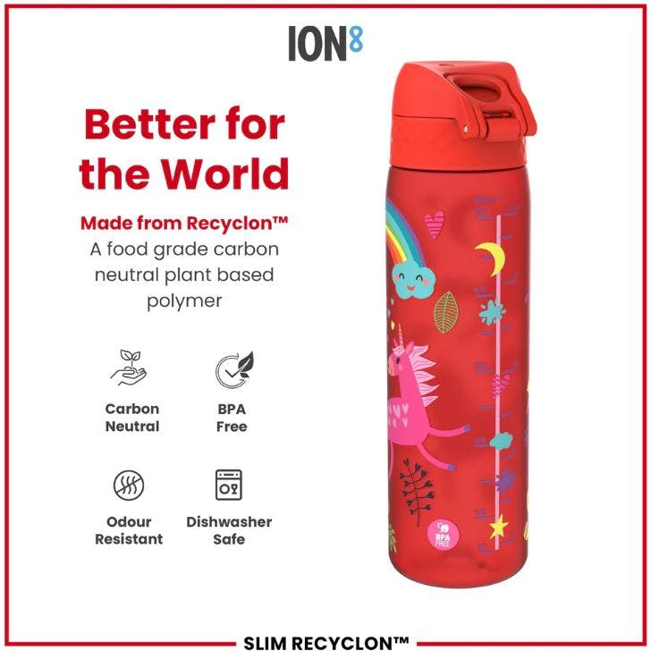 ION8 - Ion8 Leak Proof Slim Sports Water Bottle Μονόκεροι Unicorns Κόκκινο Παγούρι 500ml  I8RF500PRUNIC