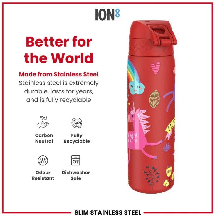 ION8 - Ion8 Leak Proof Slim Sports Water Bottle Unicorn Μονοκεροι Παγούρι Κοκκινο 600ml  I8SS600prunic