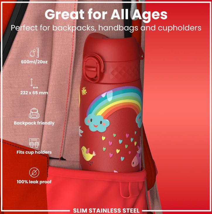 ION8 - Ion8 Leak Proof Slim Sports Water Bottle Unicorn Μονοκεροι Παγούρι Κοκκινο 600ml  I8SS600prunic