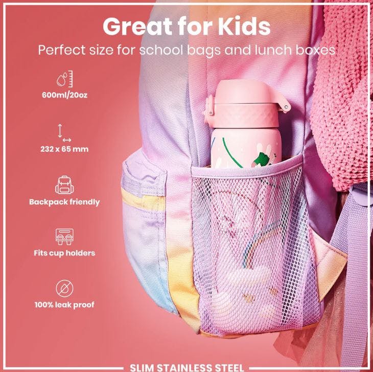 Ion8 Leak Proof Slim Sports Water Bottle Πριγκίπισσες Princess Παγούρι Ροζ 600ml I8SS600ppfairy