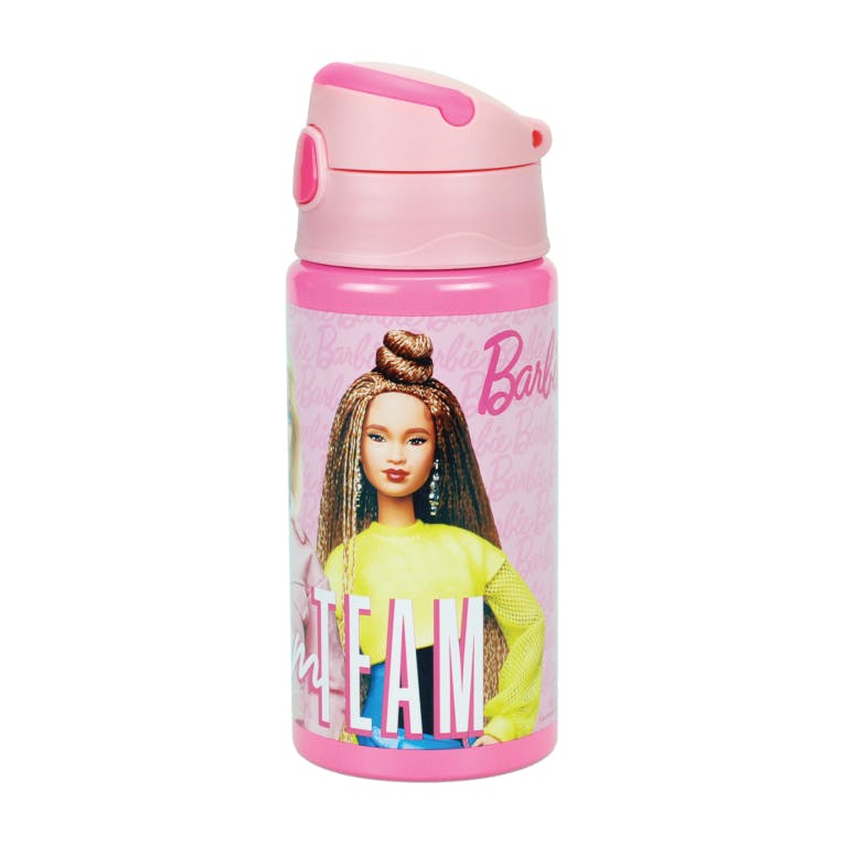 GIM - Gim Παγούρι Αλουμινίου Flip BARBIE 500ml με καλαμάκι, κουμπί ανοίγματός και λαβή   571-22248
