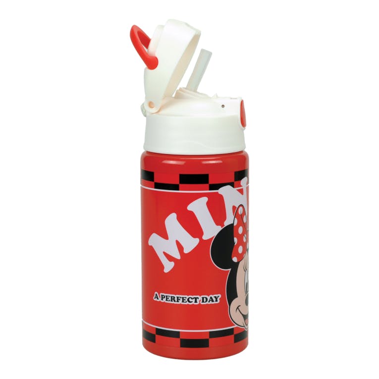 GIM - Gim Παγούρι Αλουμινίου Flip MINNIE 500ml με καλαμάκι, κουμπί ανοίγματός και λαβή   553-05248