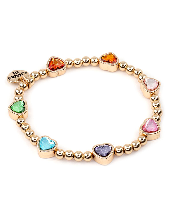 ! Gold Sparkle Heart Stretch Bead Bracelet - Χρυσό Βραχιόλι Καρδιές Χρωματιστές  CT09-04
