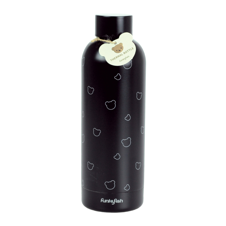 FunkyFish Drinking Bottle BEAR Black Παγούρι-Ποτήρι απο Ανοξείδωτο Ατσάλι Double Wall 500ml  300-30321