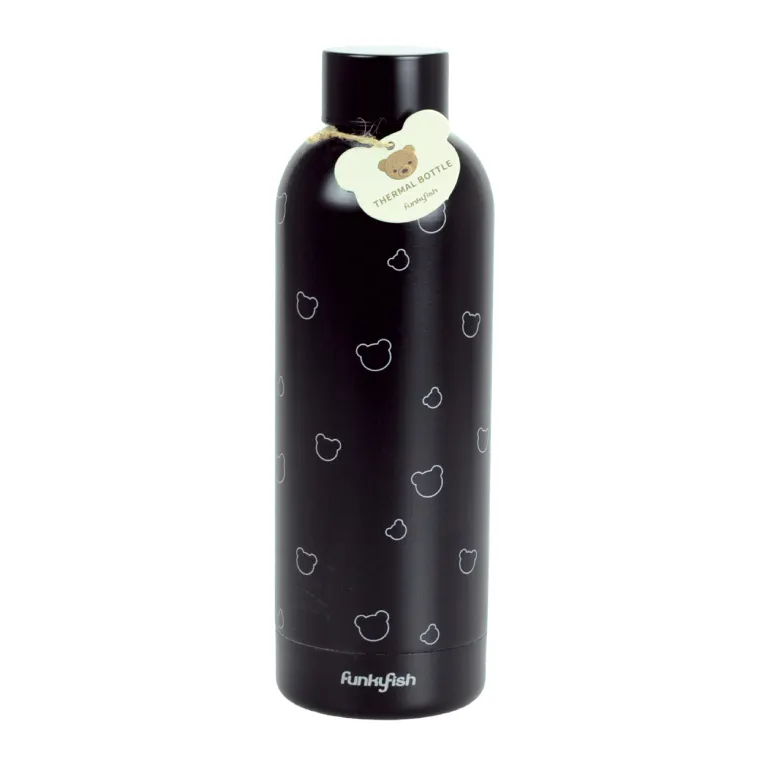 FUNKY FISH - FunkyFish Drinking Bottle BEAR Black Παγούρι-Ποτήρι απο Ανοξείδωτο Ατσάλι Double Wall 500ml 300-30321