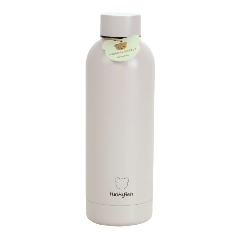 FUNKY FISH - FunkyFish Drinking Bottle Beige Παγούρι-Ποτήρι απο Ανοξείδωτο Ατσάλι Double Wall 500ml 300-30323