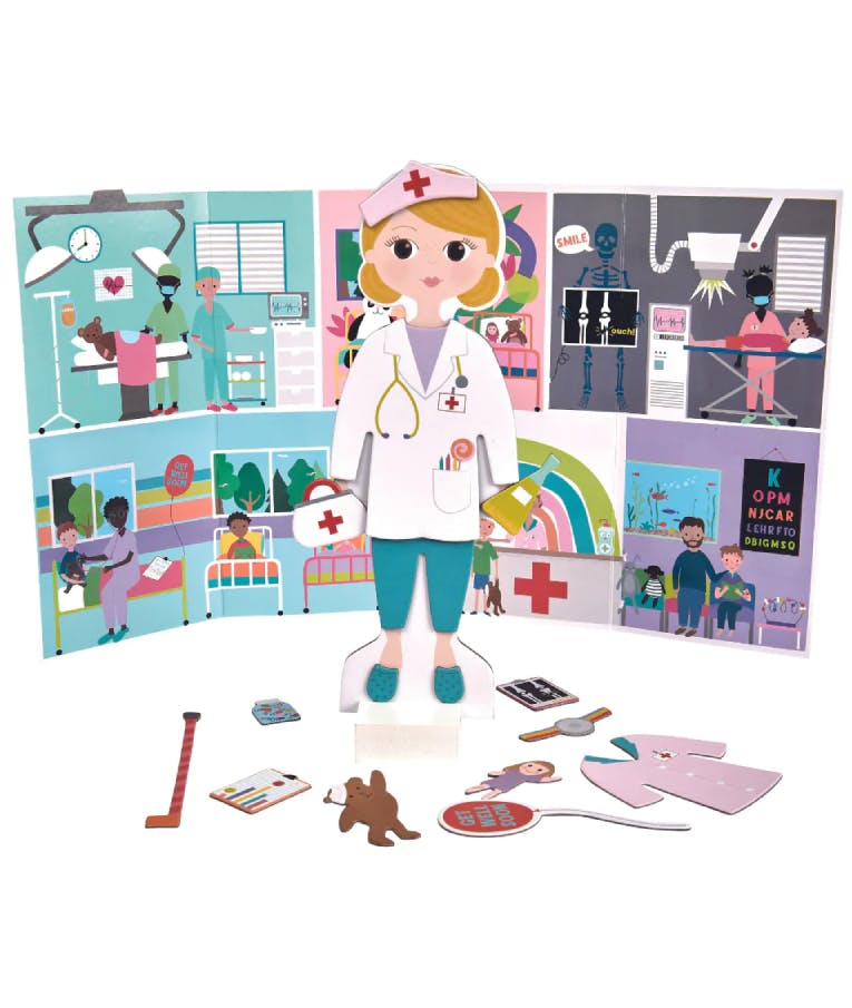  Wooden Magnetic Dress Up Florence Doctor (2 Scenes)- Μαγνητικό Παιχνίδι Κούκλα Florence Γιατρός για 3+ Ετών 44P6442