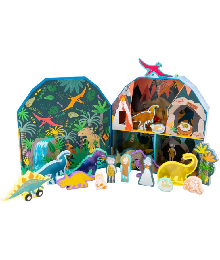  Wooden Construction Playbox Dinos - Ξυλινο PLaybox Δεινοσαυροι 18 φιγούρες Ηλικία 3+   45P6472