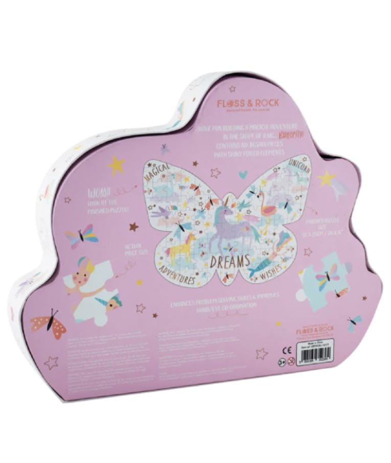 FLOSS & ROCK - Floss & Rock 80pcs Fantasy Puzzle Unicorn BUTTERFLY" SHAPED - Παζλ Μονόκεροι 80 τμχ Ηλικία 5+ 38P3436
