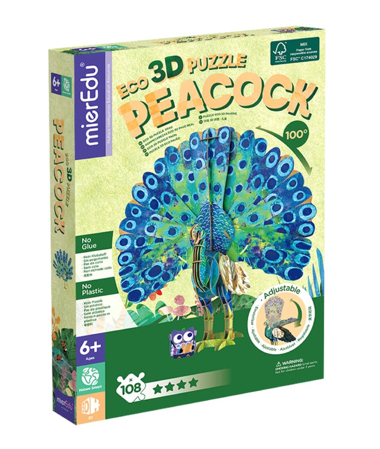 MIER EDU - Mier Edu ECO 3D Puzzle Peacock - 3D Οικολογικό Παζλ ΠΑΓΟΝΙ  108τμχ Ηλικία 6+  ΜΕ4213