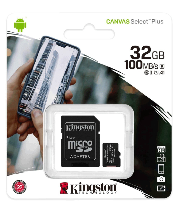 KINGSTON - Κάρτα μνήμης Micro SDHC C10 UHS-I U1 Kingston Canvas Select Plus 100MB/s 32Gb + 1 ADP