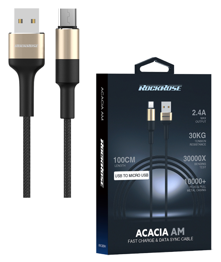 ROCKROSE -  καλώδιο USB σε Micro USB Acacia AM, 2.4A 12W, 1m, χρυσό-μαύρο rrcs05m