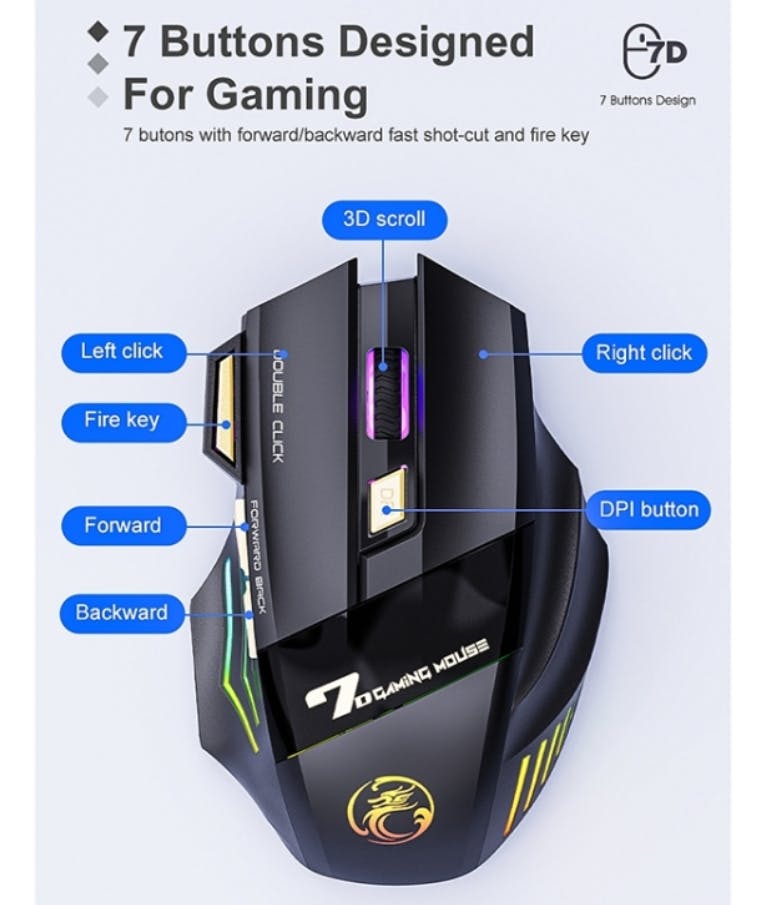 IMice Εργονομικό Ασύρματο Ποντίκι GW-X7 7 Buttons 2.4GHz Rechargeable RGB Wireless Gaming Mouse for Gamer PC Office Mice