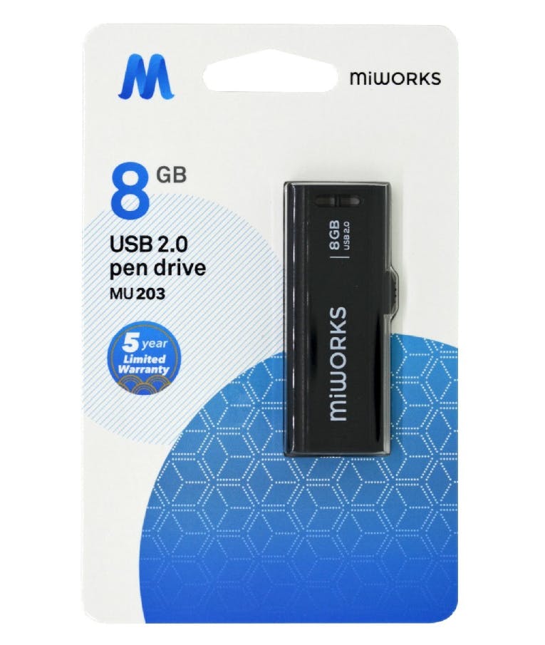 Flash Drive MiWorks MU203 8GB USB 2.0 Αποθήκευσης Μαύρο