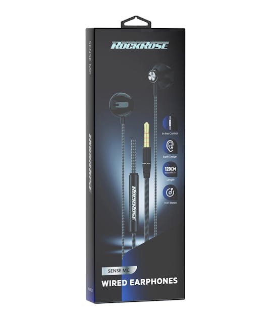 ROCKROSE - Ενσύρματα Ακουστικά  earphones με μικρόφωνο Sense MC, 3.5mm, 1.2m, μαύρα RRWE24