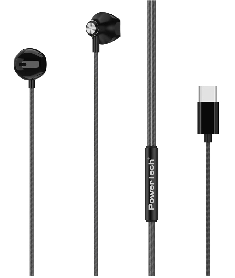 POWERTECH - Ενσύρματα Ακουστικά TYPE C  earphones με μικρόφωνο Prime, USB-C, 1.2m, μαύρα PT-1032