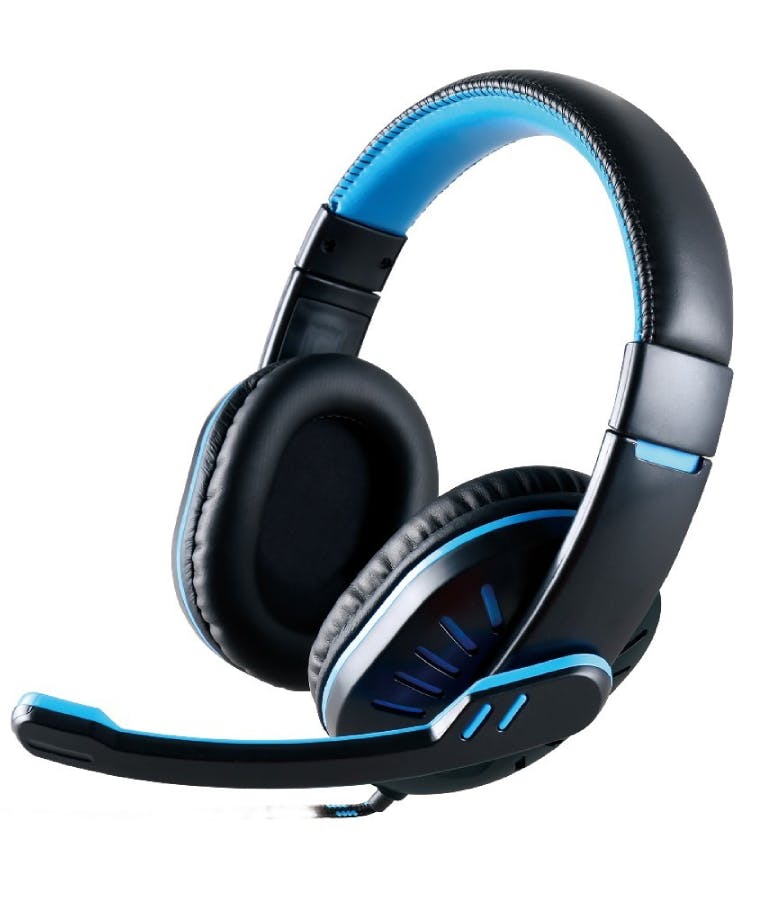 Ακουστικά Stereo  GH-35 διπλού κονέκτορα 3.5mm για Gamers με Μικρόφωνο και Ρύθμιση Έντασης Ήχου Μαύρα-Μπλε