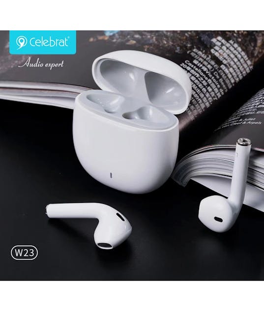 CELEBRAT - Bluetooth Hands Free  earphones με θήκη φόρτισης TWS-W23, True Wireless, λευκά TWS-W23-WH
