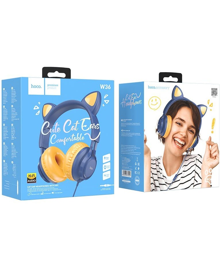 HOCO - Ακουστικά Stereo Hoco W36 Cat Ear με Μικρόφωνο  3.5mm Μπλε