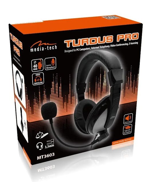 MEDIA-TECH - Ακουστικά Stereo Media-Tech TURDUS PRO MT3603 με Διπλό Κονέκτορα 3.5mm και Ρυθμιζόμενο Μικρόφωνο. Μαύρο