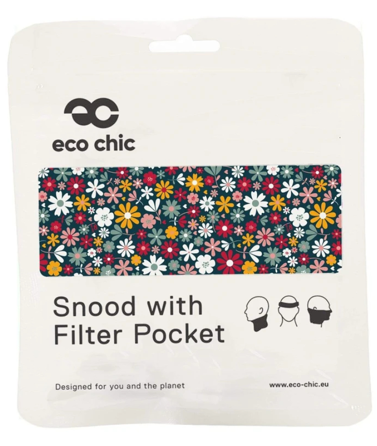 ECHO CHIC - Μάσκα Υφασμάτινη Eco Chic Black Ditsy Snood Κασκόλ Λαιμός Λουλούδια E-S06