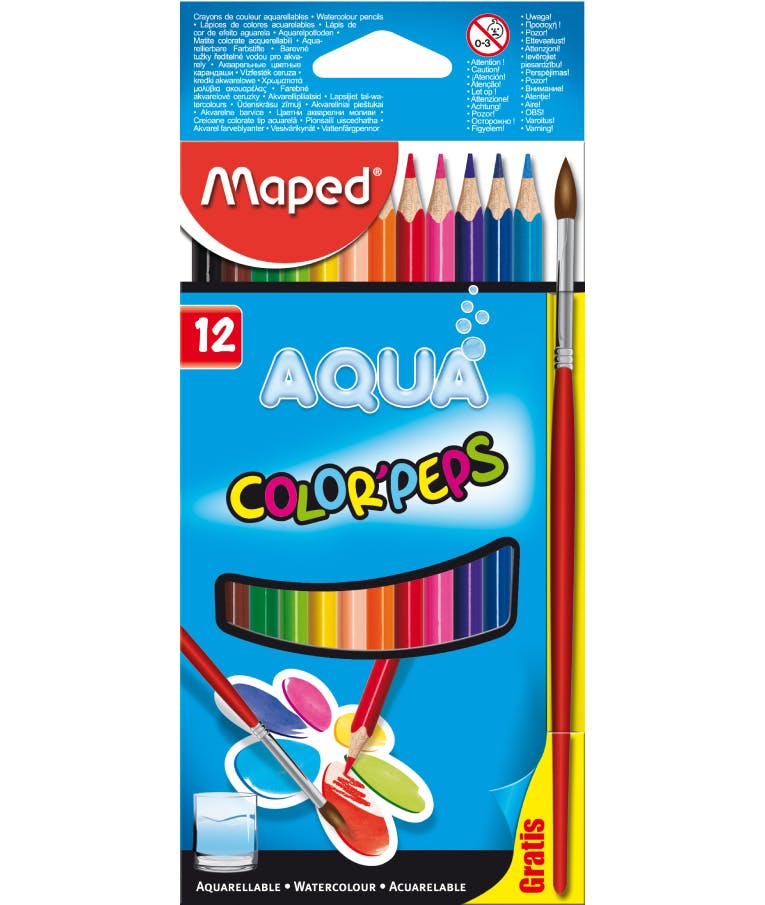 Maped Color'Peps Aqua Ξυλομπογιές Κραγιόν Ακουαρέλας Νερού 12 Χρωμάτων με πινέλο 836011