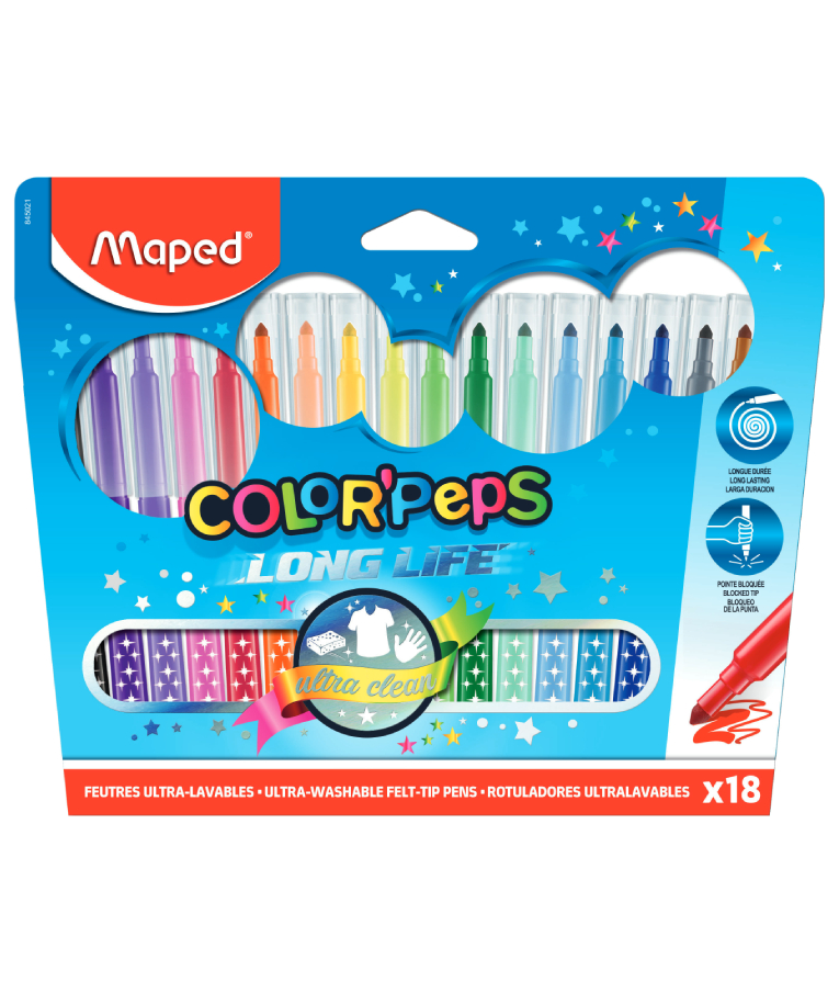 Maped Color Peps LONG LIFE Μαρκαδόροι Ζωγραφικής Πλενόμενοι 18 Χρώματα 845021