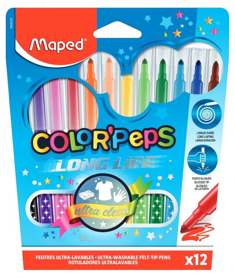 Maped Color Peps LONG LIFE Μαρκαδόροι Ζωγραφικής Πλενόμενοι 12 Χρώματα 845020