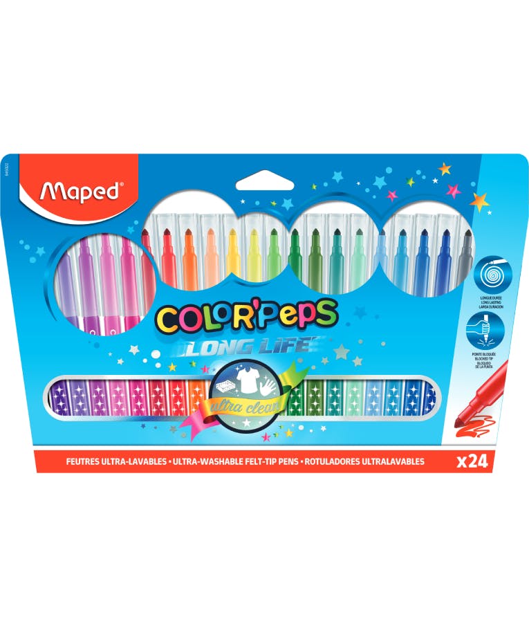 Maped Color Peps LONG LIFE Μαρκαδόροι Ζωγραφικής Πλενόμενοι 24 Χρώματα 845022
