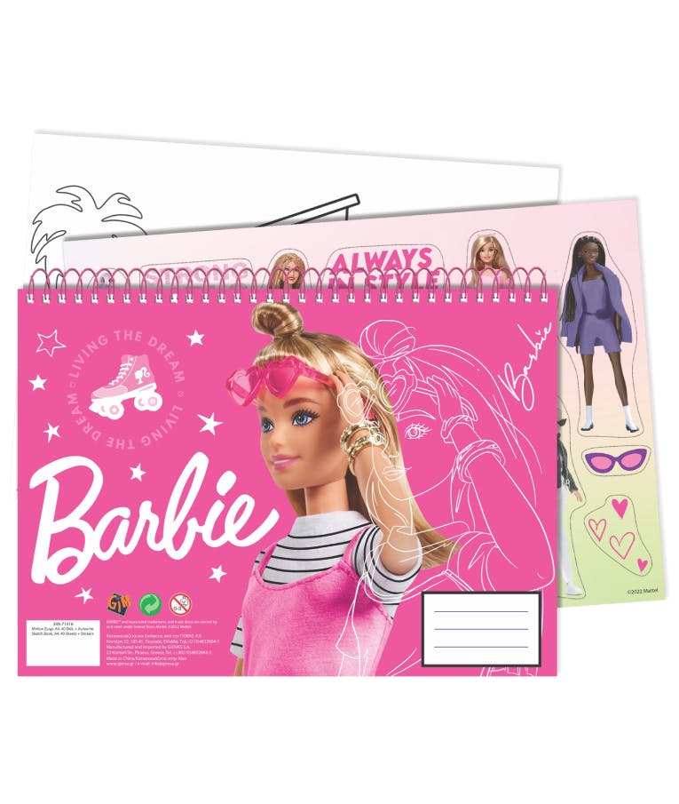 Μπλοκ Ζωγραφικής 40 φύλλων για παιδιά Α4 με Αυτοκόλλητα Barbie 349-71416
