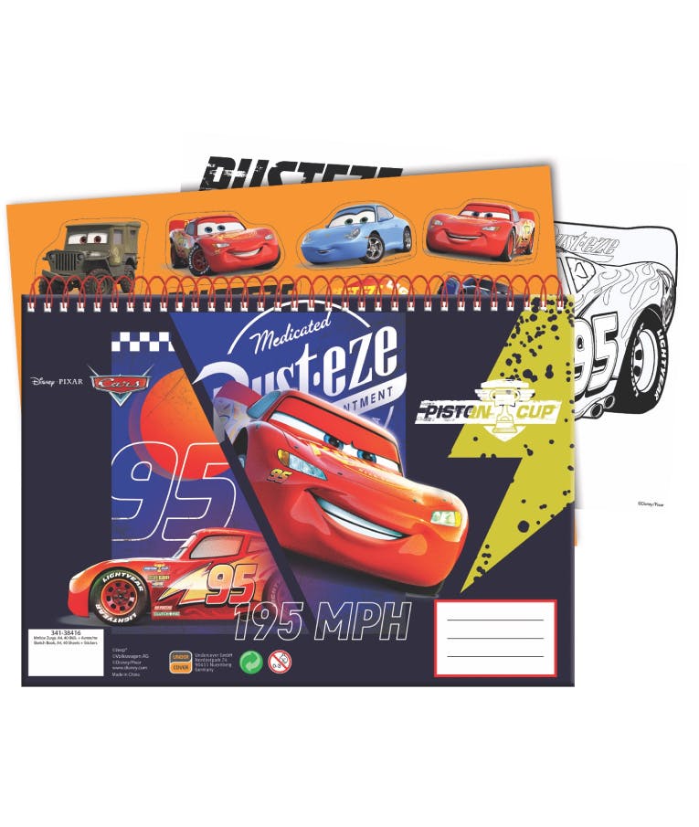 Μπλοκ Ζωγραφικής 40 φύλλων για παιδιά Α4 με Αυτοκόλλητα Cars 341-38416