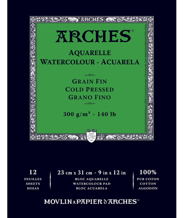 ARCHES - Arches Μπλοκ Ακουαρέλας Grain Fin Cold Pressed (Λεπτόκοκκο) 300gr (140lb) 23x31cm 12 φύλλων A1795092
