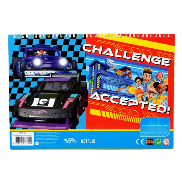 Gim Μπλοκ Ζωγραφικής με Αυτοκόλλητα HOT WHEELS LETS RACE 40 φύλλων 23x33cm 349-30416