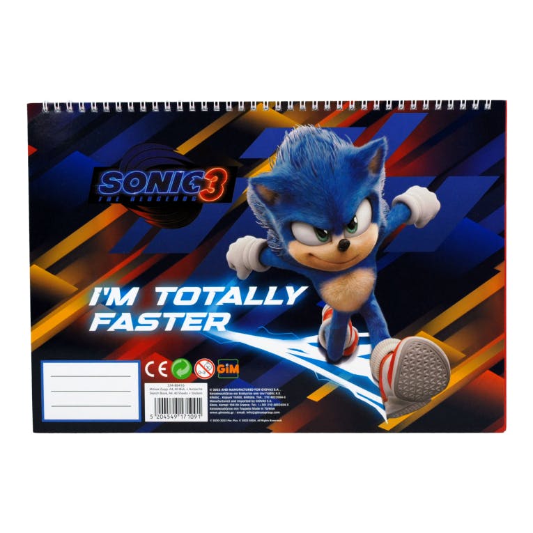 Gim Μπλοκ Ζωγραφικής με Αυτοκόλλητα SONIC 3 THE HEDGEHOG 40 φύλλων 23x33cm 334-86416