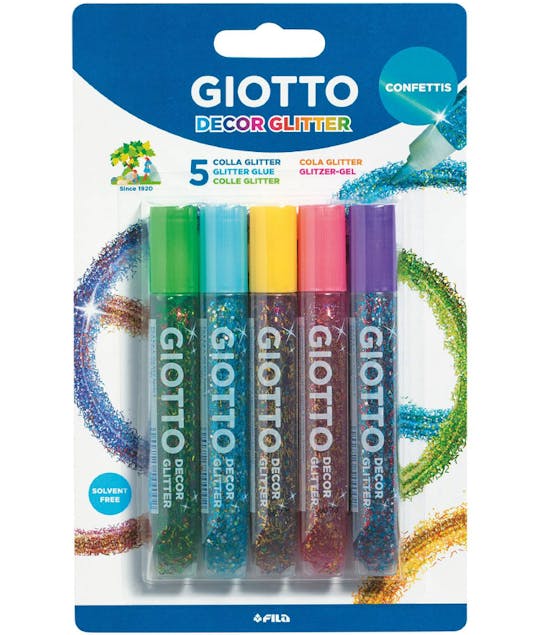 GIOTTO - Giotto Χρυσόκολλα Χειροτεχνίας με Κομφετί Σετ 5 χρωμάτων Decor Glitter 5x10,5 ml Water Based 45400