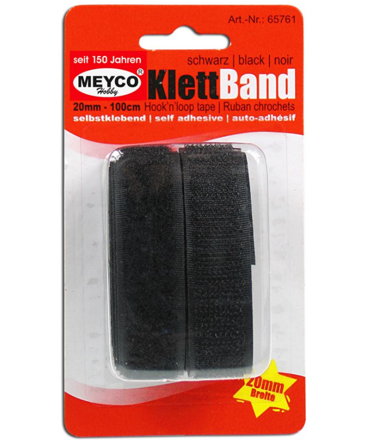 MEYCO - Ταινία velcro Meyco μαύρη 20mm x 1m. 65761 Αυτοκόλλητη 65761