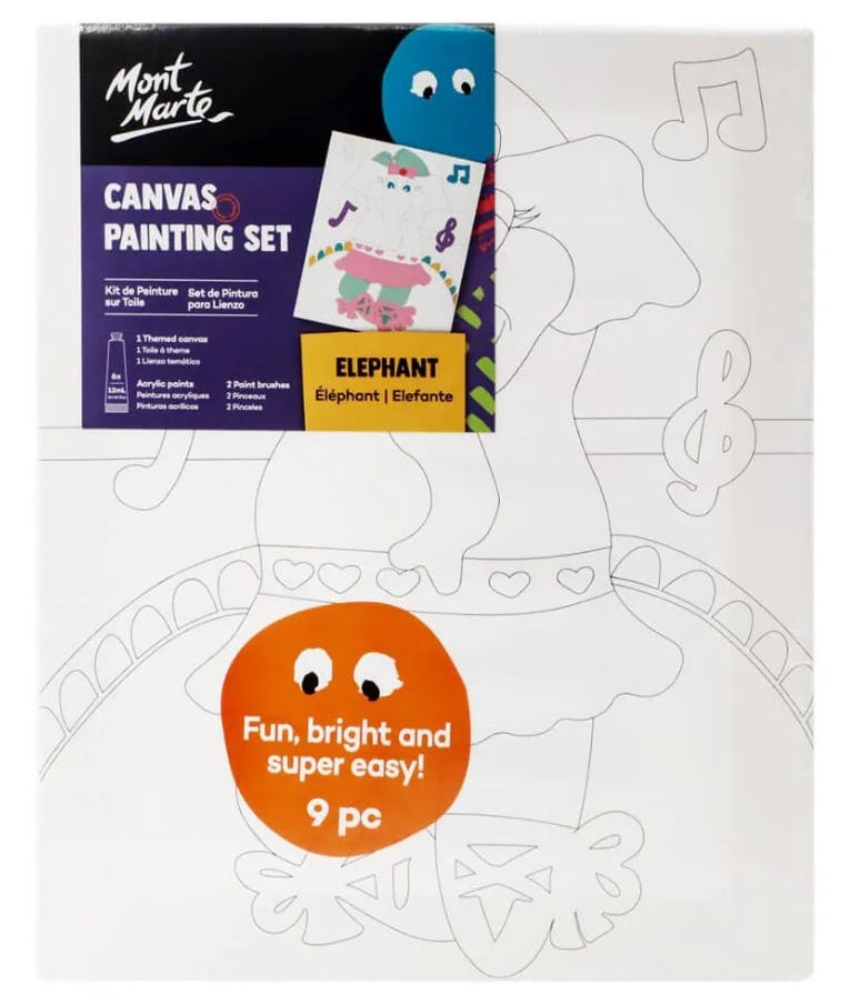  Προσχεδιασμένο Τελάρο Ζωγραφικής ΕΛΕΦΑΝΤΑΣ - Canvas Painting Set ELEPHANT 25x30cm με Χρώματα και Πινέλα MMKC2005